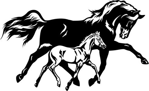طرح اسب دونده با کره اسب کره اسب - running horse with foal colt - برای دستگاه CNC چوب و لیزر (سی ان سی)