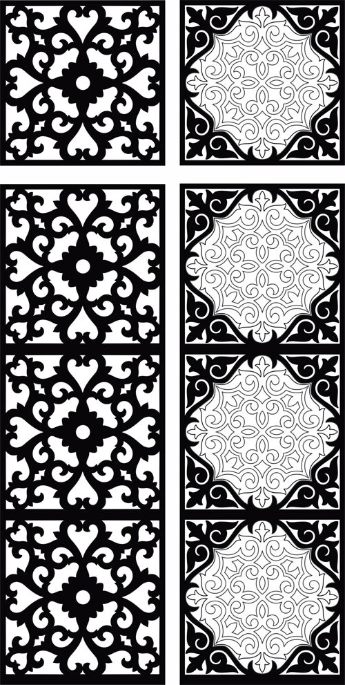 طرح مجموعه طرح‌های جداکننده درز گل گریل برای برش لیزری - separator seamless floral grill designs set for laser cutting - برای دستگاه CNC چوب و لیزر (سی ان سی)