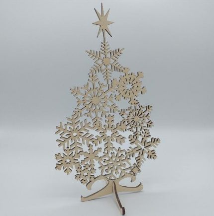 طرح برش لیزری درخت کریسمس با دانه برف ( لیزری) - snowflake christmas tree laser cut - برای دستگاه CNC چوب و لیزر (سی ان سی)