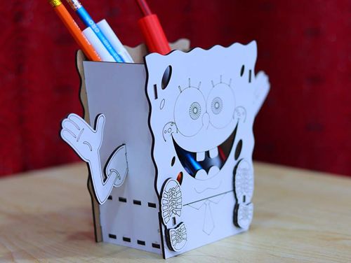 طرح spongebob-pencil-box-desk-organizer-spongebob-box-for-kids-3mm-laser-cut