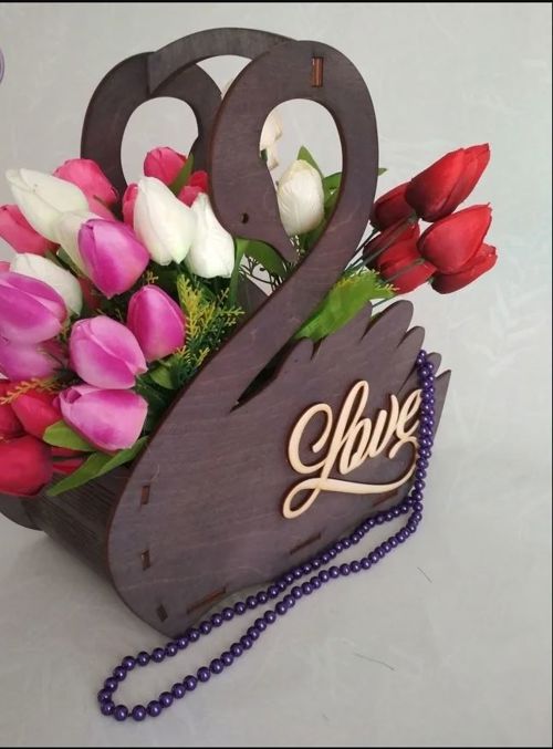 طرح swan-flower-basket-for-laser-cut-ve