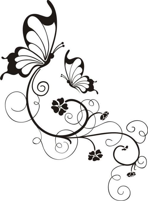 طرح پروانه و گل چرخشی در طرح سیاه و سفید حاشیه طرح - swirly butterfly and flower in black and white border design - برای دستگاه CNC چوب و لیزر (سی ان سی)