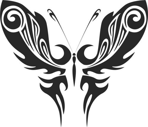 طرح تاتو قبیله‌ای پروانه سیلوئت - tattoo tribal butterfly silhouette - برای دستگاه CNC چوب و لیزر (سی ان سی)