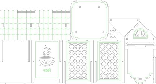 طرح چایخانه برای برش لیزری - tea house layout 3 for laser cut ve - برای دستگاه CNC چوب و لیزر (سی ان سی)