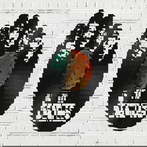 طرح ساعت دیواری صفحه وینیل بیتلز لیزری - the beatles vinyl record wall clock laser cut ve - برای دستگاه CNC چوب و لیزر (سی ان سی)