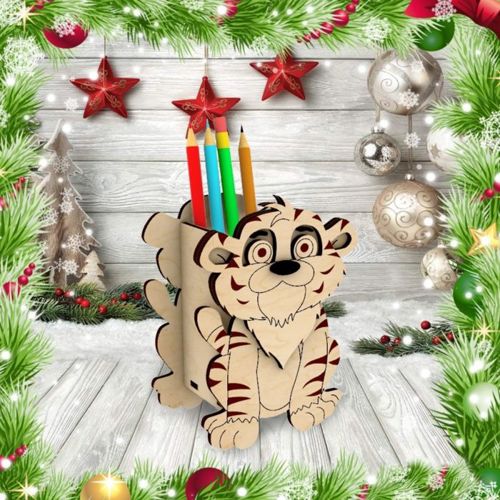 طرح جا مداد ببر برای میز 3mm 4mm برش لیزری - tiger pencil holder for table 3mm 4mm laser cut ve - برای دستگاه CNC چوب و لیزر (سی ان سی)