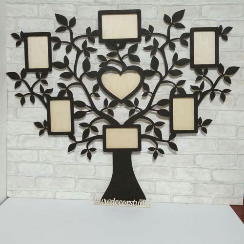 طرح درختی با قاب عکس برای برش لیزری قاب - tree with 7 photo frames for laser cut ve - برای دستگاه CNC چوب و لیزر (سی ان سی)
