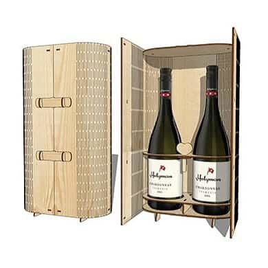 طرح بسته‌بندی دو بطری جعبه نوشابه با لولا زنده برش لیزری - two bottles wine box packaging with living hinge laser cut ve - برای دستگاه CNC چوب و لیزر (سی ان سی)
