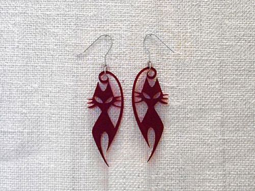 طرح گوشواره‌های دو گربه‌ای اکریلیک برش لیزری - two cat earrings acrylic laser cut ve - برای دستگاه CNC چوب و لیزر (سی ان سی)