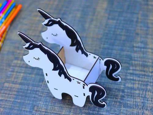 طرح جا قلم جعبه مداد یونیکورن برای بچه‌ها میلی‌متری برش لیزری - unicorn pencil box pen holder for kids 3mm laser cut - برای دستگاه CNC چوب و لیزر (سی ان سی)