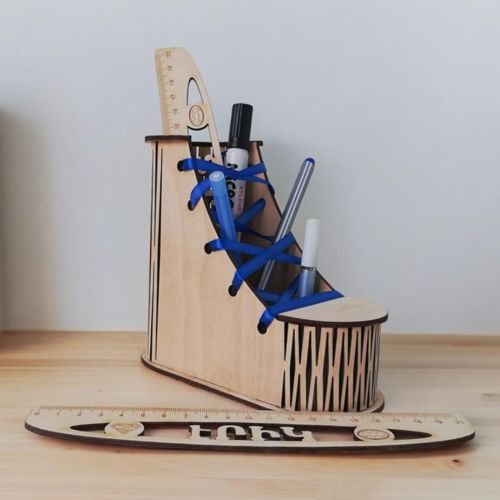 طرح میز آرایش میز شکل بوت منحصربه‌فرد لیزر - unique boot shape desktop organizer laser cut - برای دستگاه CNC چوب و لیزر (سی ان سی)
