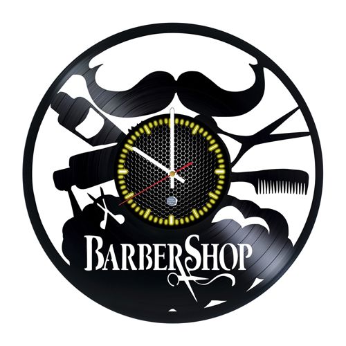 طرح ساعت دیواری دیواری سینوی دیواری برش لیزری مدل قدیمی - vintage barber shop decor vinyl record wall clock for laser cut ve - برای دستگاه CNC چوب و لیزر (سی ان سی)