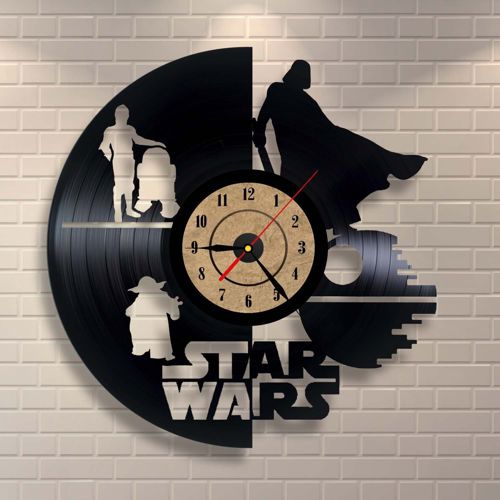 طرح ساعت صفحه گراف وینیل جنگ ستارگان دکور دیواری - vinyl record clock star wars wall decor ve - برای دستگاه CNC چوب و لیزر (سی ان سی)