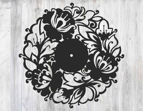طرح ساعت دیواری با طرح گل برای برش لیزری قاب - wall clock of flowers template for laser cut ve - برای دستگاه CNC چوب و لیزر (سی ان سی)