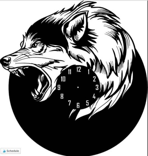 طرح ساعت دیواری گرگ شکل - wall clock wolf shaped - برای دستگاه CNC چوب و لیزر (سی ان سی)