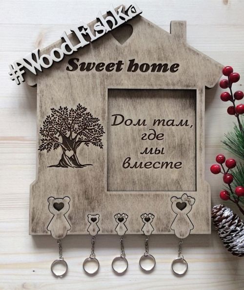 طرح جاکلیدی چوبی دیواری مخصوص برش لیزری قاب - wall mounted wooden key holder for laser cut ve - برای دستگاه CNC چوب و لیزر (سی ان سی)