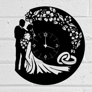 طرح ساعت دیواری صفحه گرافی عروسی روکش - wedding vinyl record wall clock - برای دستگاه CNC چوب و لیزر (سی ان سی)