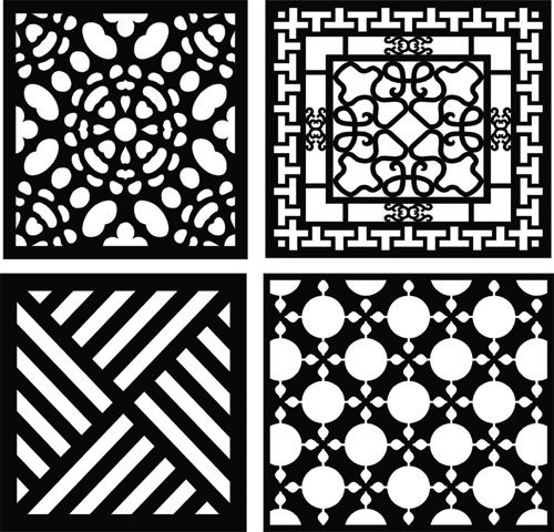 طرح‌های درز و گلدار پنجره با شابلون مشبک برای برش لیزری - window floral lattice stencil seamless patterns set for laser cut ve - برای دستگاه CNC چوب و لیزر (سی ان سی)
