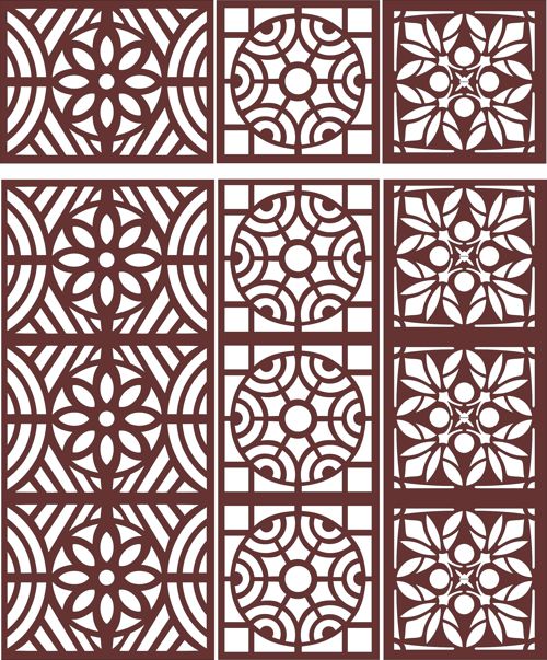 طرح مجموعه پانل‌های صفحه درز پنجره برای برش لیزر - window seamless screen panels collection for laser cut ve - برای دستگاه CNC چوب و لیزر (سی ان سی)