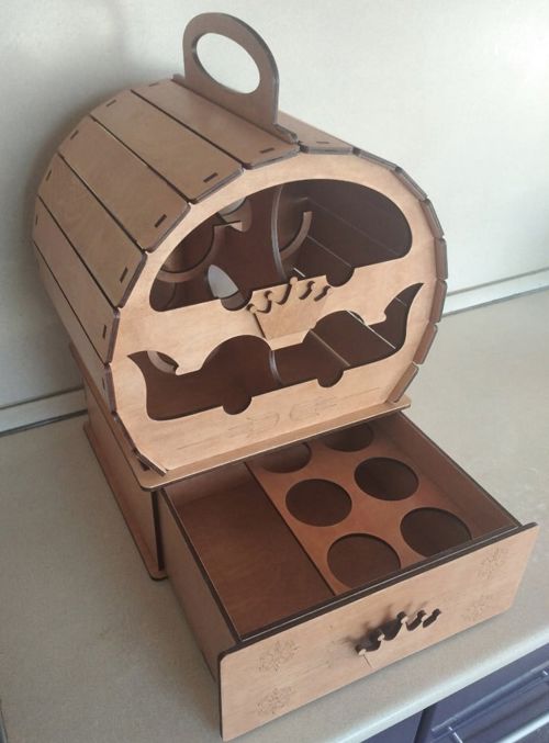 طرح بشکه نوشابه مینی بار برای برش لیزری - wine barrel mini bar for laser cut ve - برای دستگاه CNC چوب و لیزر (سی ان سی)