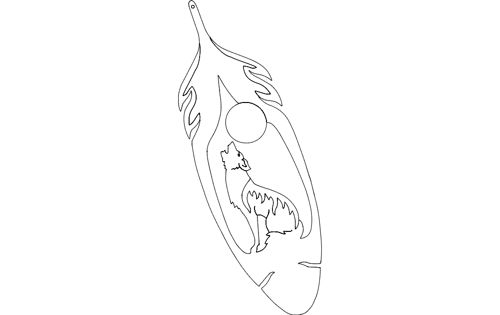 طرح گرگ ماه پر - wolf moon feather - برای دستگاه CNC چوب و لیزر (سی ان سی)