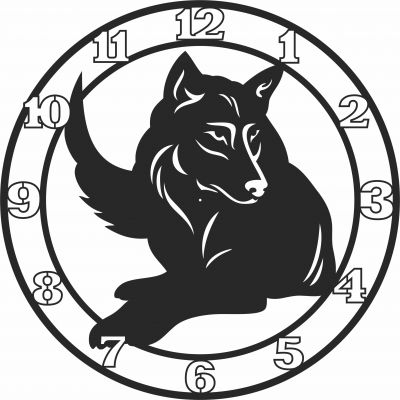 طرح ساعت دیواری گرگ - wolf wall clock jpeg - برای دستگاه CNC چوب و لیزر (سی ان سی)