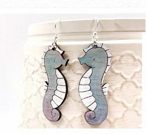 طرح گوشواره اسب دریایی زنانه برش لیزری - women jewelry seahorse earrings laser cut ve - برای دستگاه CNC چوب و لیزر (سی ان سی)