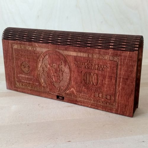 طرح جعبه پول چوبی دلاری برای برش لیزری هزینه - wooden 100 dollar bill money box for laser cut ve - برای دستگاه CNC چوب و لیزر (سی ان سی)