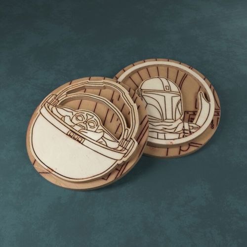 طرح نشان‌های چوبی با موضوع ماندالورین برای برش لیزری - wooden badges on the theme of mandalorian for laser cutting ve - برای دستگاه CNC چوب و لیزر (سی ان سی)