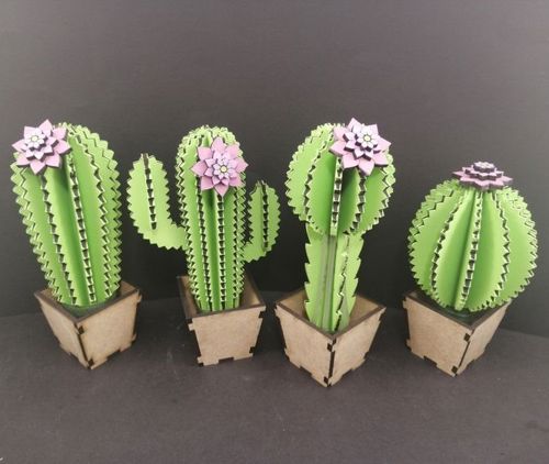 طرح دکور چوبی کاکتوس برای برش لیزری - wooden cactus decor for laser cut ve - برای دستگاه CNC چوب و لیزر (سی ان سی)