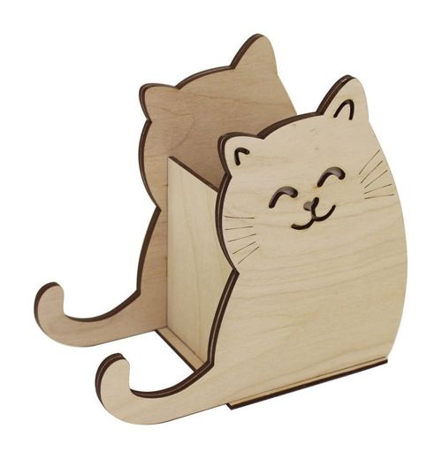 طرح خودکار گربه چوبی گلدان مداد پایه برش لیزری - wooden cat pen pot pencil stand laser cut ve - برای دستگاه CNC چوب و لیزر (سی ان سی)