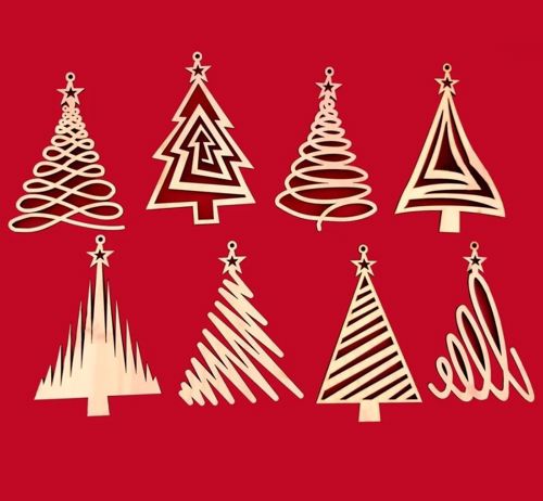 طرح تزئینات چوبی درخت کریسمس صنایع دستی برش لیزری - wooden christmas tree decorations crafts laser cut ve - برای دستگاه CNC چوب و لیزر (سی ان سی)