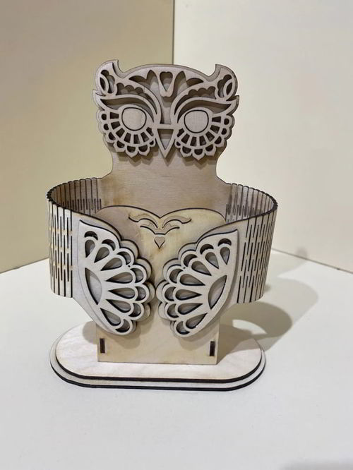 طرح میز چوبی سازماندهنده جغد رومیزی خودکار و مداد نگهدارنده لیزر - wooden desk organizer owl desktop pen and pencil holder laser cut - برای دستگاه CNC چوب و لیزر (سی ان سی)