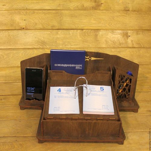 طرح میز چوبی سازمان‌دهنده رومیزی برش لیزری 3D پازل - wooden desktop organizer laser cut 3d puzzle ve - برای دستگاه CNC چوب و لیزر (سی ان سی)