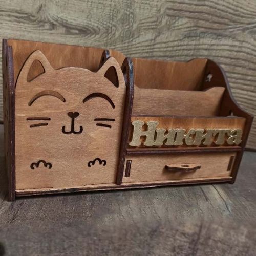 طرح جا قلمی و مداد چوبی لیزری - wooden desktop organizer pen and pencil holder laser cut - برای دستگاه CNC چوب و لیزر (سی ان سی)