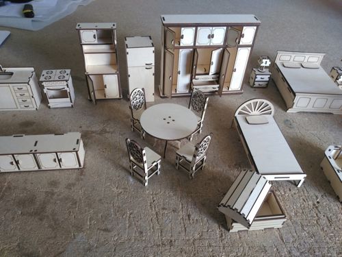 طرح مجموعه مبلمان خانه عروسکی چوبی برای برش لیزری هزینه - wooden doll house furniture set for laser cutting - برای دستگاه CNC چوب و لیزر (سی ان سی)