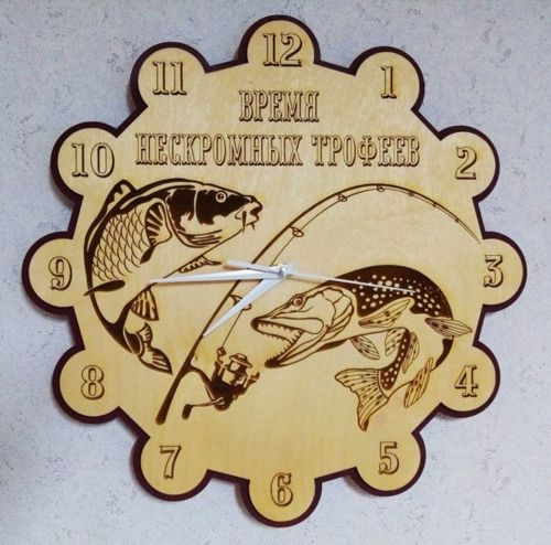 طرح ساعت دیواری چوبی حکاکی شده برای ماهیگیر لیزری - wooden engraved wall clock for fisherman laser cut ve - برای دستگاه CNC چوب و لیزر (سی ان سی)