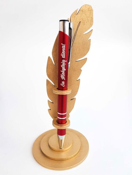 طرح جا قلمی چوبی پر پایه برش لیزری - wooden feather pen holder stand laser cut ve - برای دستگاه CNC چوب و لیزر (سی ان سی)