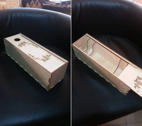 طرح جعبه هدیه تک بطری نوشابه حکاکی شده با چوب با درب کشویی برش لیزری - wood engraved single wine bottle gift box with sliding lid laser cut ve - برای دستگاه CNC چوب و لیزر (سی ان سی)