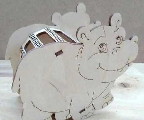 طرح جا مدادی طرح اسب آبی چوبی طرح حیوانات برش لیزری - wooden hippo animal pencil holder laser cut ve - برای دستگاه CNC چوب و لیزر (سی ان سی)