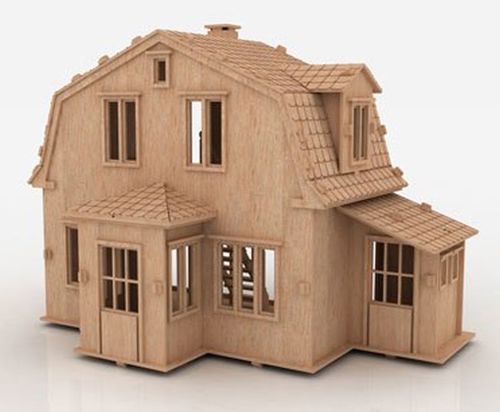 طرح خانه چوبی میلی‌متر برای برش لیزری - wooden house 3 mm for laser cut - برای دستگاه CNC چوب و لیزر (سی ان سی)