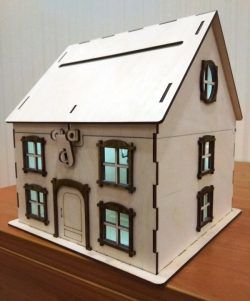 طرح قلک خانه چوبی برای برش لیزری - wooden house piggy bank for laser cut - برای دستگاه CNC چوب و لیزر (سی ان سی)