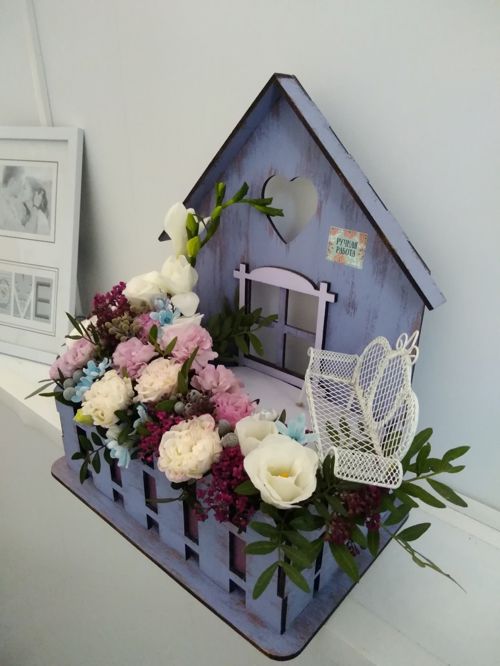 طرح گلدان شکل خانه چوبی برای برش لیزری - wooden house shape planter for laser cut ve - برای دستگاه CNC چوب و لیزر (سی ان سی)