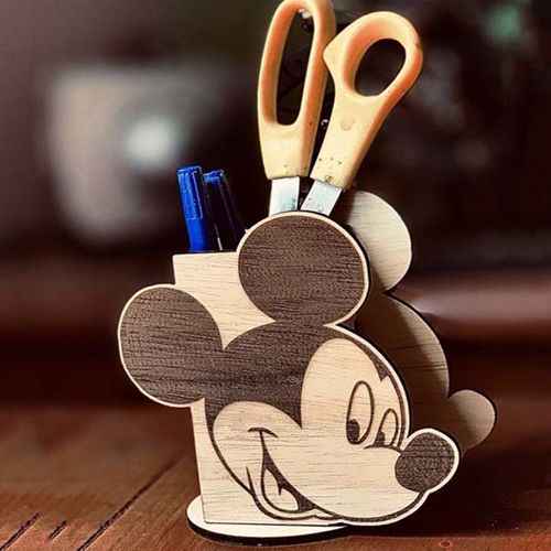طرح پایه خودکار میکی موس چوبی برای کودکان لیزری - wooden mickey mouse pen holder stand for kids laser cut ve - برای دستگاه CNC چوب و لیزر (سی ان سی)