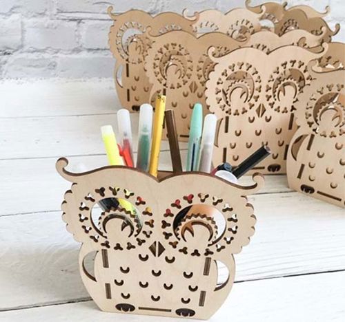 طرح جا قلمی مداد چوبی جغد دار میز خودکار لیزری - wooden owl pencil organizer table pen holder laser cut ve - برای دستگاه CNC چوب و لیزر (سی ان سی)