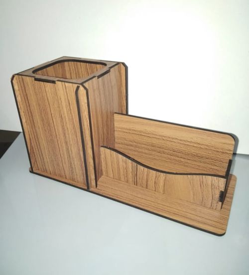 طرح جا خودکاری چوبی با جای کارت ویزیت لیزری - wooden pen stand with visiting card holder laser cut ve - برای دستگاه CNC چوب و لیزر (سی ان سی)