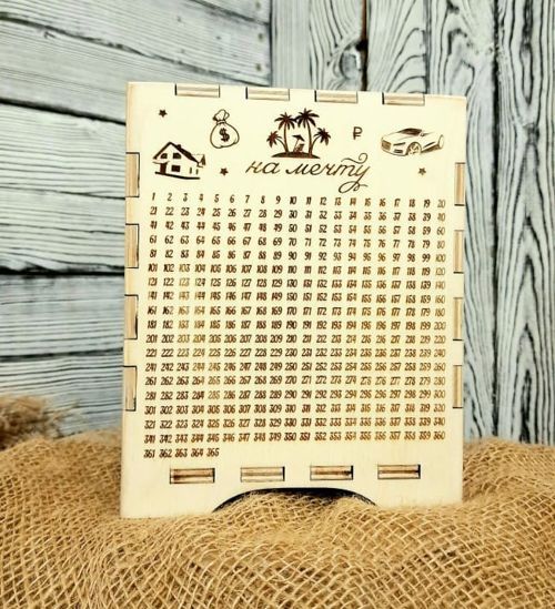 طرح قلک چوبی طرح پس‌انداز روزه - wooden piggy bank 365 days save money plan box ve - برای دستگاه CNC چوب و لیزر (سی ان سی)