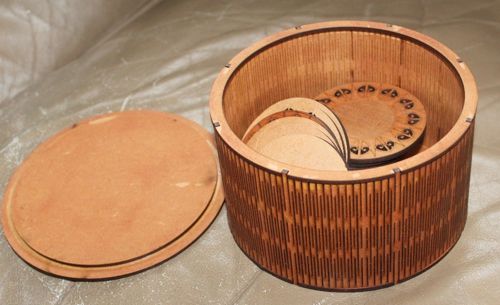 طرح جعبه چوبی گرد میلی متر ام دی اف با قطر برای برش لیزر - wooden round box 3mm mdf 150 diameter for laser cutting ve - برای دستگاه CNC چوب و لیزر (سی ان سی)