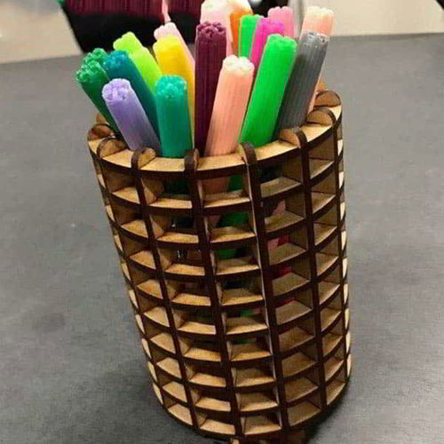 طرح جا مداد گرد چوبی میز اداری خودکار سازماندهنده برش لیزری - wooden round pencil holder office desk pen organizer laser cut ve - برای دستگاه CNC چوب و لیزر (سی ان سی)