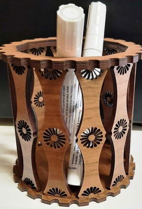 طرح جا قلمی گرد چوبی لیزری - wooden round pen holder laser cut ve - برای دستگاه CNC چوب و لیزر (سی ان سی)